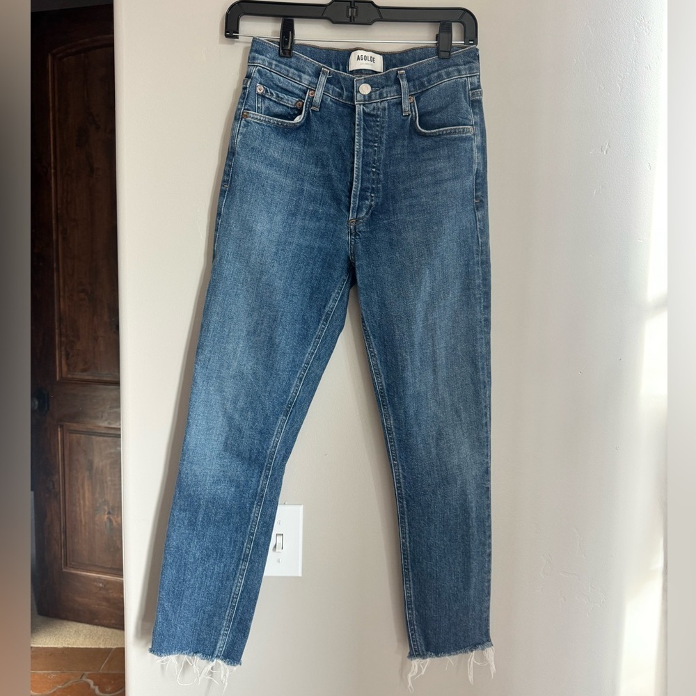 AGOLDE Nico High Rise Straight Jeans Raw Hem 24 Denim Coquette Y2K Cottagecore